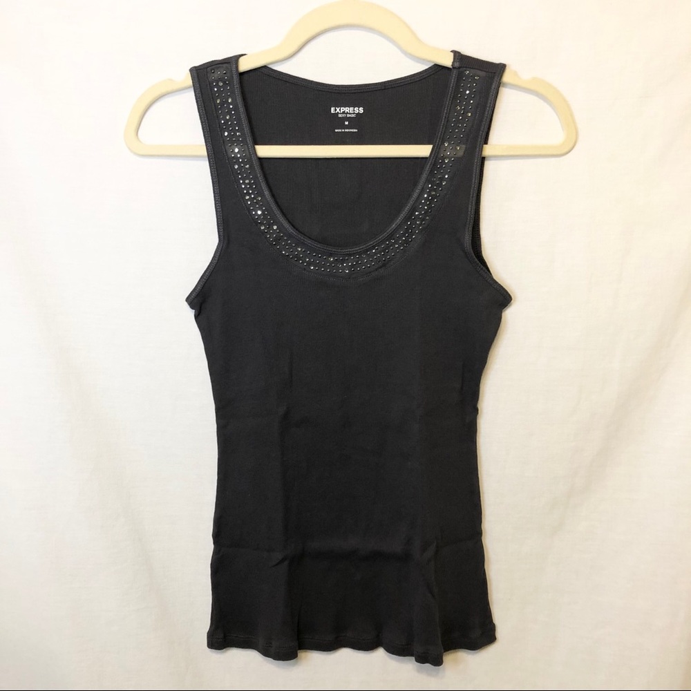Express Sexy Basic Ribbed Rhinestone Tank Top - M - Picture 5 of 13